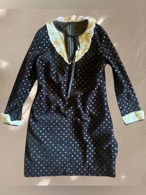 Red Valentino Garavani Velvet Black Polka Dot Ruffle Trim Dress Size Sm Women’s